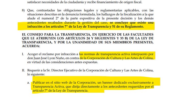 consejo para la transparencia infracción corporación cultural de colina